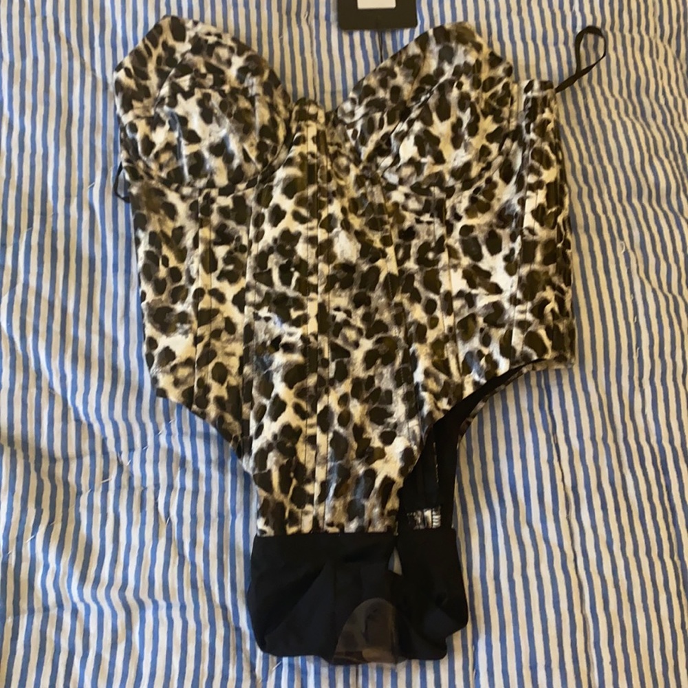 Leather leopard body suit